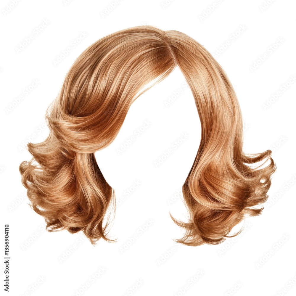 Stylish blonde wig with soft waves and natural appearance perfect for costume parties and fashion events , white isolate background Stylish blonde wig with soft waves and natural appearance perfect for costume parties and fashion events , white isolate background