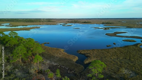 Drone footage of a inlet area near Shell Mound Campground, Cedar Key, Florida.