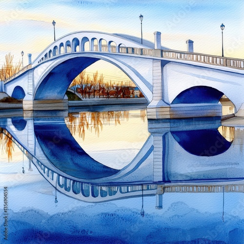 Golden Sunset Reflection on Alte Br?cke Arched Bridge in Calm Waters with Scenic Nature Beauty Surrounding the Scene