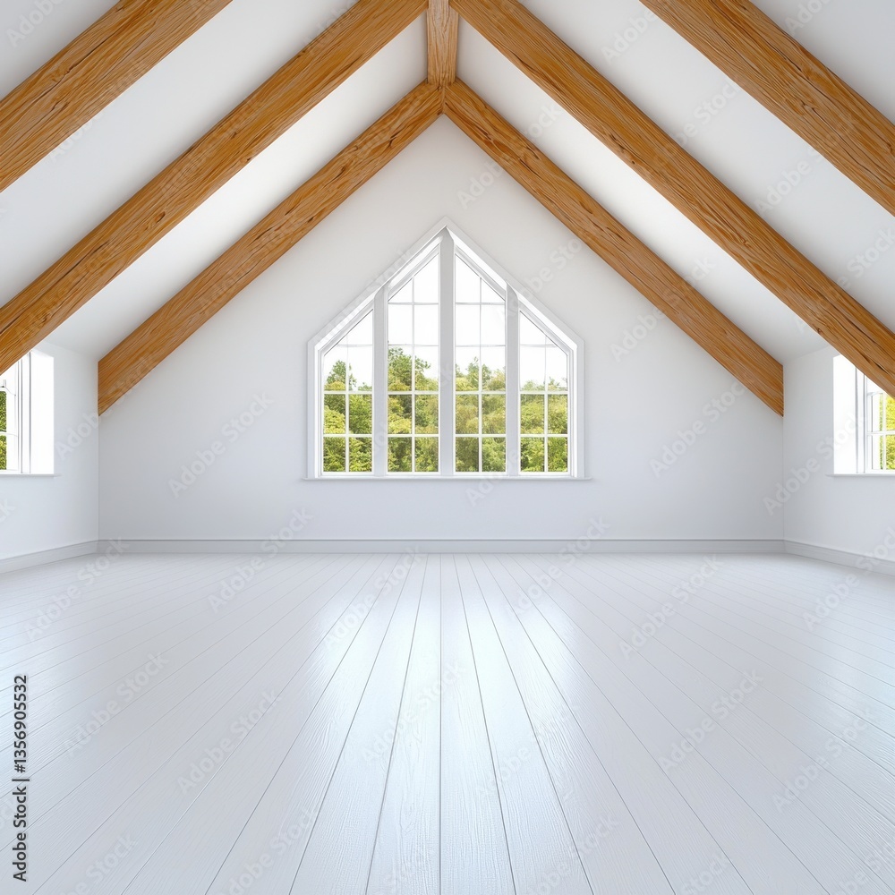 Bright and Spacious Loft Interior of a Barndominium with Sunlit Whitewashed Wood Floors and Exposed Wooden Beams Design