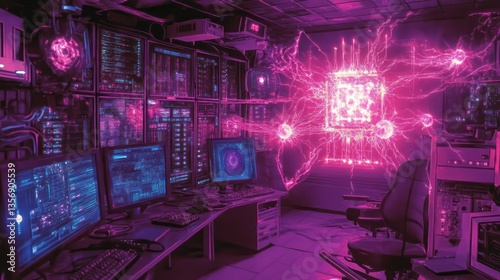 Schilderij op canvas Cyberpunk Cyberpunk Server Moment Pulses System Plasma