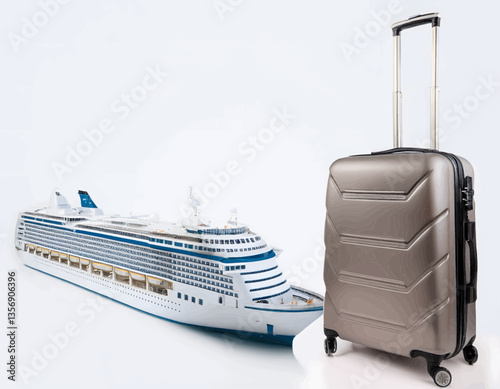Minimalist vector, travel suitcases and cruise ship