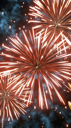 Obraz na płótnie Golden fireworks burst like fiery stars under a velvet night sky with smoke creating a dazzling display of light and color w salonie