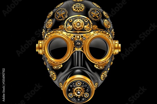 Obraz na płótnie Vintage diving helmet with steampunk modifications featu a black base intricately adorned with gold detailing and gears w salonie