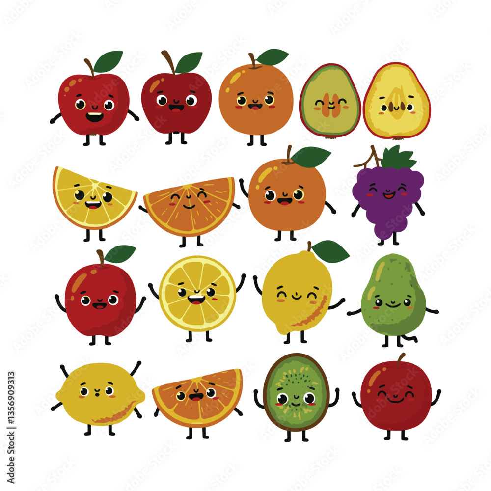 Happy Fruit Animated Drawing with Cute Expressions Faces Happy Fruit Animated Drawing with Cute Expressions Faces