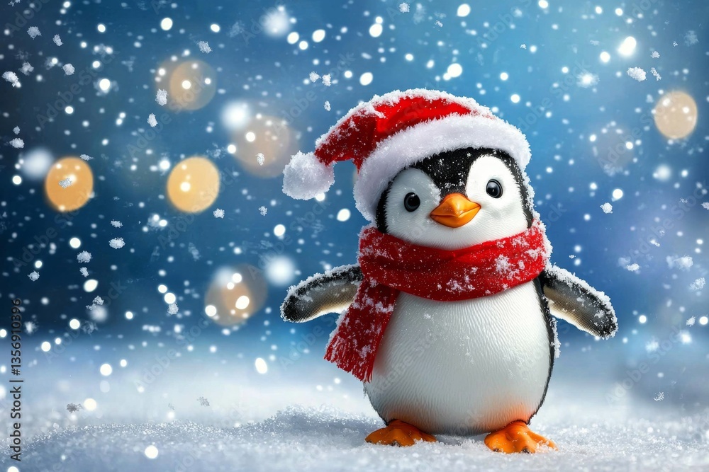 A joyful penguin dressed for a winter celebration. A joyful penguin dressed for a winter celebration.