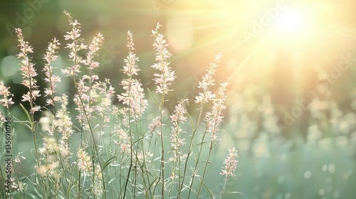 Golden Hour Glow: Sun-Kissed Wildflowers with Delicate Petals Swaying in Soft Light and Reaching for the Sun Above Them