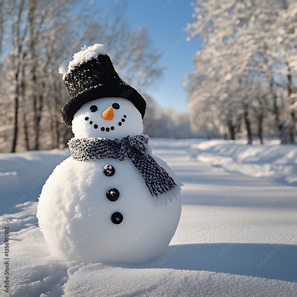 Fototapeta premium Snowy Snowman in Winter Landscape