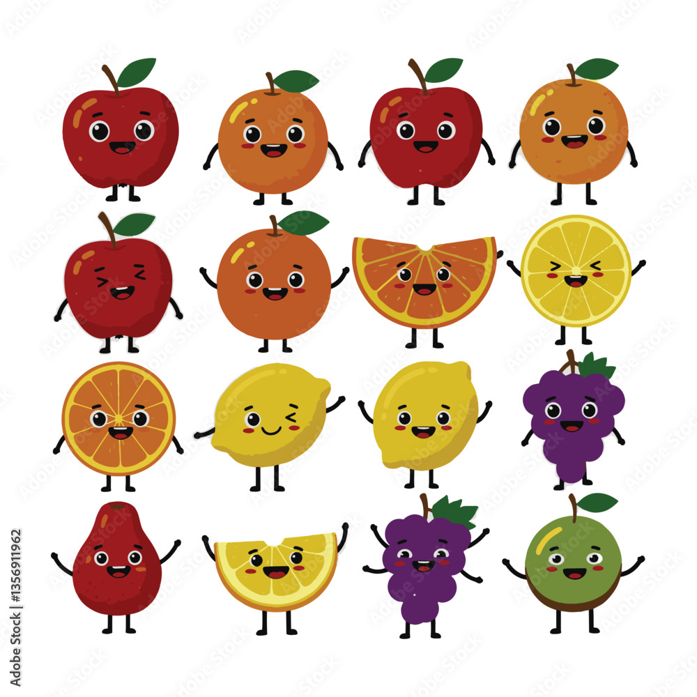 Fototapeta premium Cheerful Fruit Animated Drawing with Friendly Faces Art