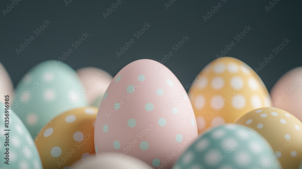 Fototapeta premium Pastel Easter eggs with polka dot patterns in soft focus for festive decoration background