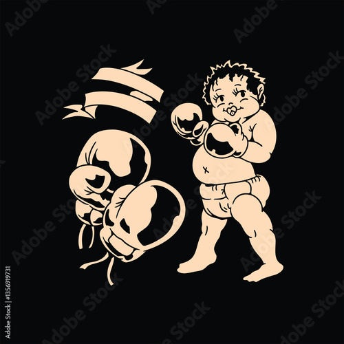 boxing boy tattoo vector desgin