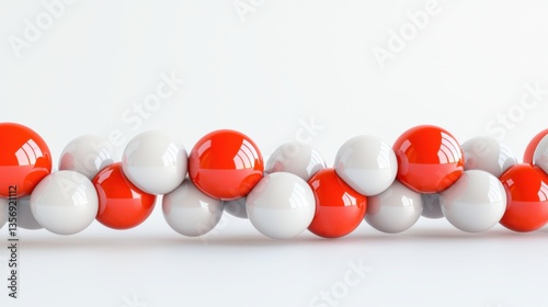 Glossy Red and White Spheres Chain Against Stark White Background Evokes Twilight Chemistry and Lab Elements in Abstract Art
