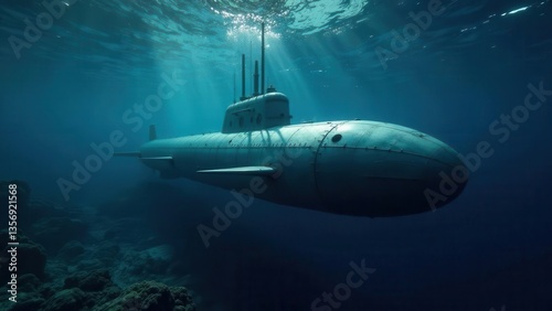 Wallpaper Mural Submerged vessel, a silent hunter in deep ocean waters, sunlight filtering through the surface Torontodigital.ca