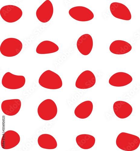 Collection of paint liquid red speech blotch spot irregular vector form isolated on transparent background, random cube drops simple elements, organic amoeba blob shape in modern style fluid dynamic