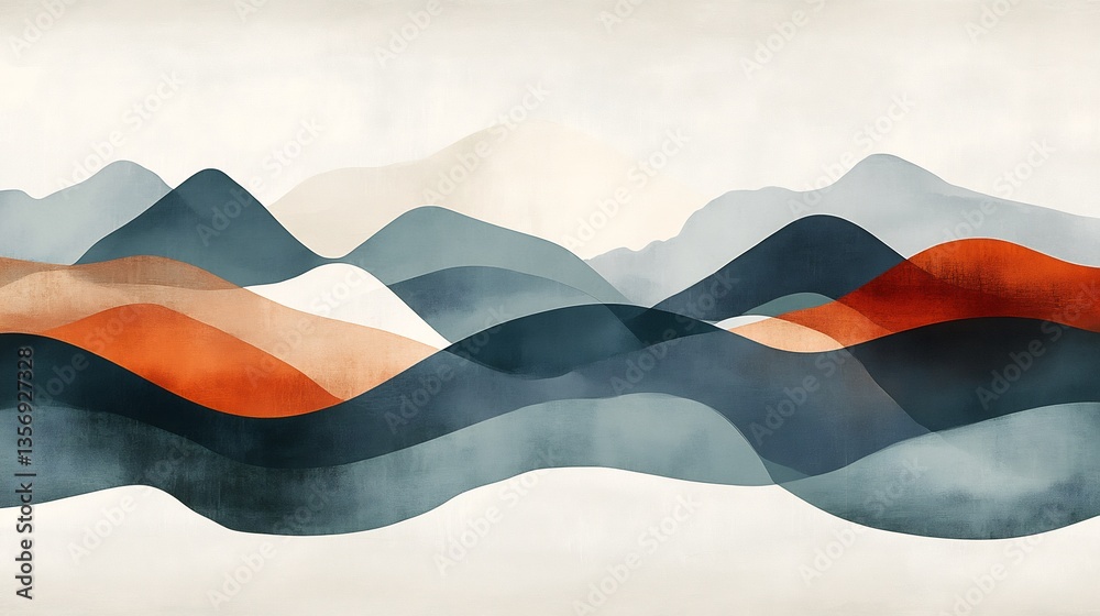 Naklejka premium Serene Watercolor Mountains Softly Rolling Hills. AI Generated