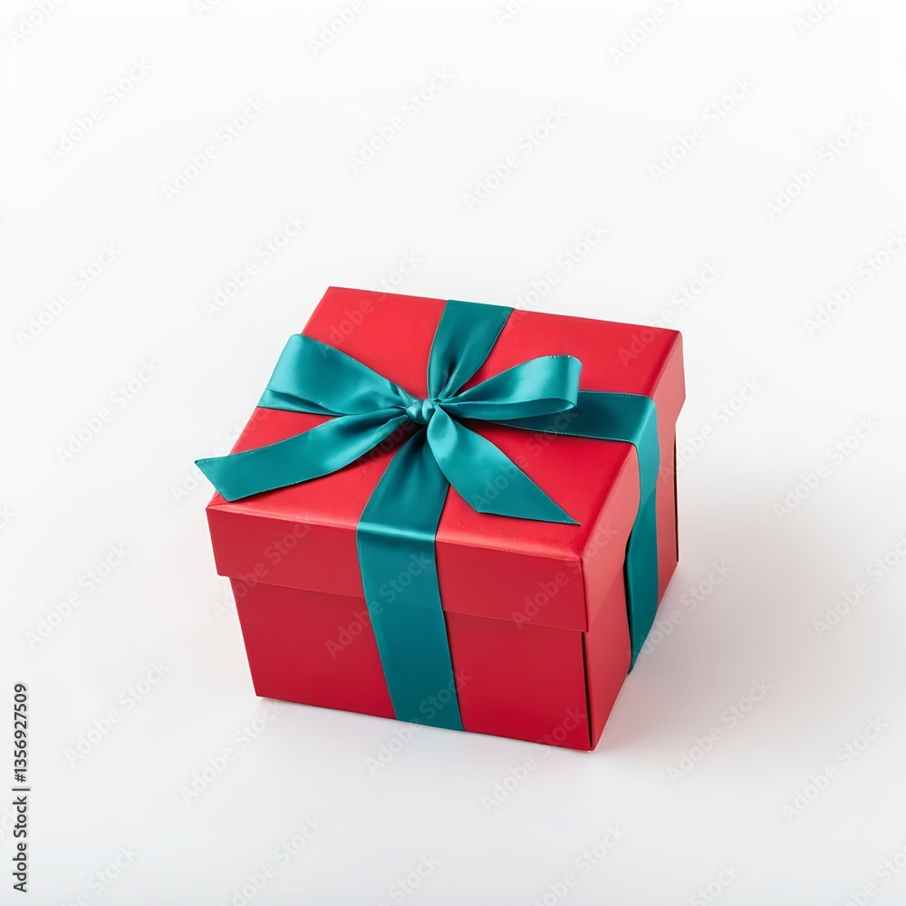 Obraz premium Red Gift Box with Teal Ribbon