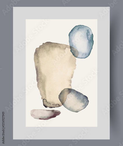 Obraz na płótnie Abstract spots in Nordic style on art poster with chaotic shapes, for 60s art magazine. Nordic or Scandinavian composition with pastel asymmetrical figures for decorating living room interior w salonie