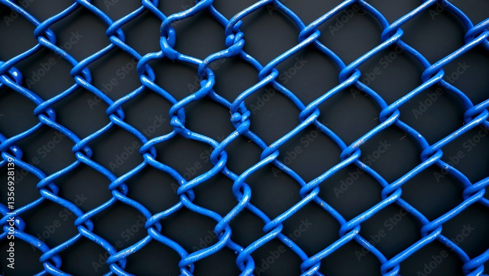 Fototapeta premium A blue chain link fence against a dark backdrop