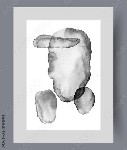 Obraz na płótnie Minimalistic abstract painting with black translucent spots of chaotic shape, symbolizing hopelessness. Minimalist art poster for website design about creativity and contemporary art. Wall art, print w salonie
