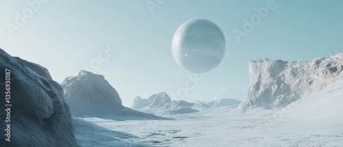 Wallpaper Mural Ethereal Alien Landscape with Frozen Terrain and Distant Planet Torontodigital.ca