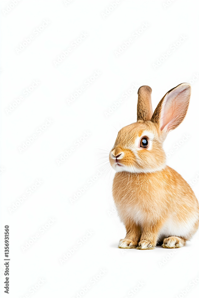 Fototapeta premium Adorable light brown bunny rabbit sitting on white background
