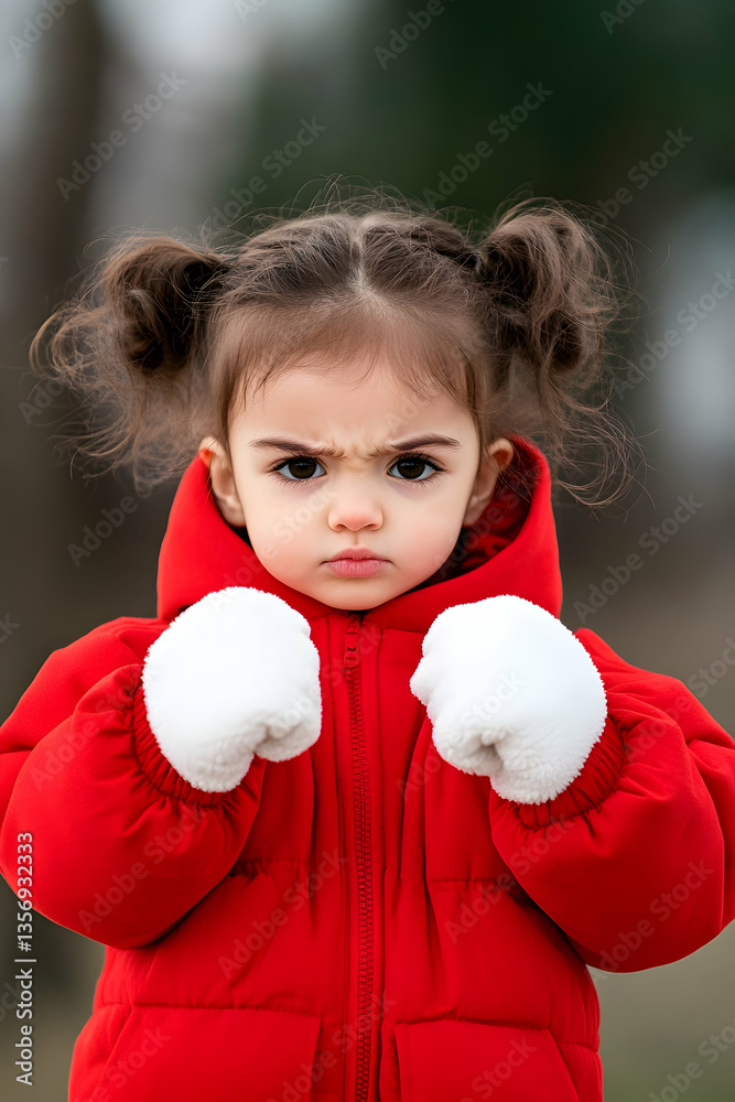 Angry toddler girl in red jacket Angry toddler girl in red jacket
