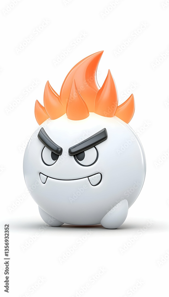 Obraz premium Angry white round character with fiery hair