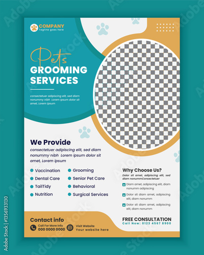 Pet shop flyer design or pet care and grooming salon poster template Pet adopt leaflet design