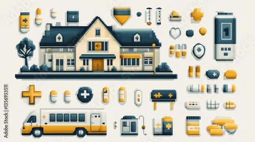 Pixel Art Hospital: A Charming Digital Medical Illustration