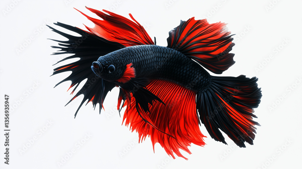 Fototapeta premium Betta fish with colorful fins, Betta fish with shimmering fins, Betta fish with spread fins, Betta fish fin illusion, Betta fish fins with shimmering, Betta fish with shimmering fins