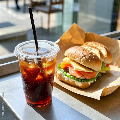 Iced Americano and Fresh Sandwich in a Cozy Café
