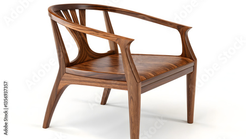 walnut chair, brown parabolic wood grain, clean white background