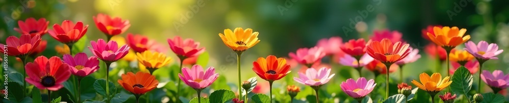 A colorful variety of blooming flowers in a vibrant garden setting, summer, fresh A colorful variety of blooming flowers in a vibrant garden setting, summer, fresh