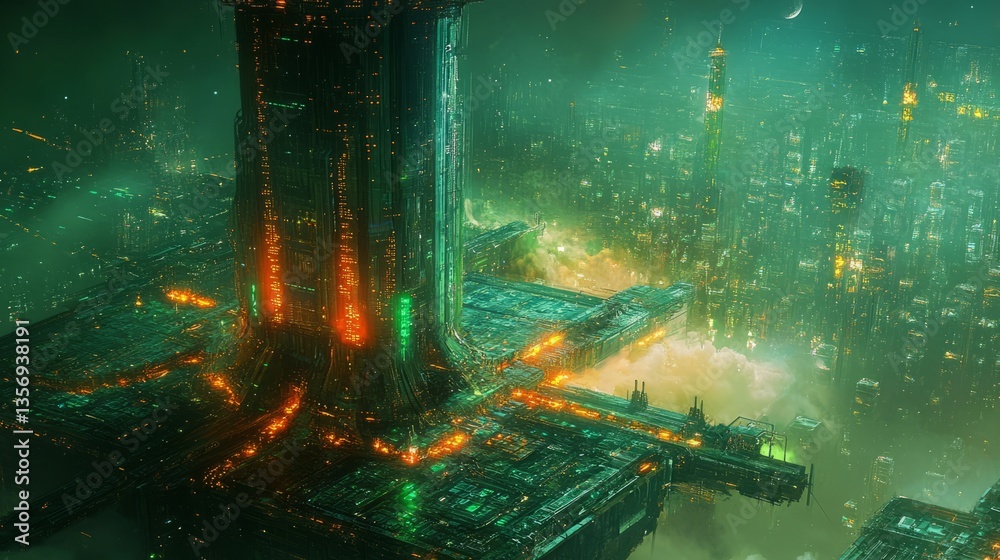 Obraz premium Cyberpunk Cyberpunk Data Overview Glowing Ransomware