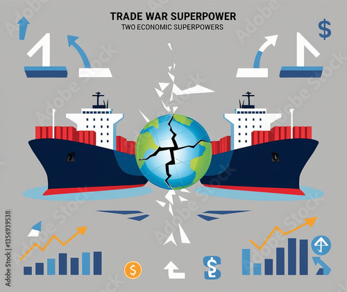 Conceptual Illustration of Trade War with Economic Symbols