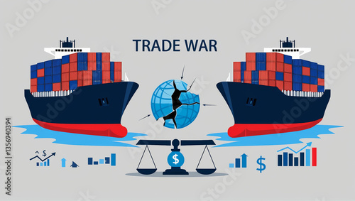 Conceptual Illustration of Trade War with Economic Symbols