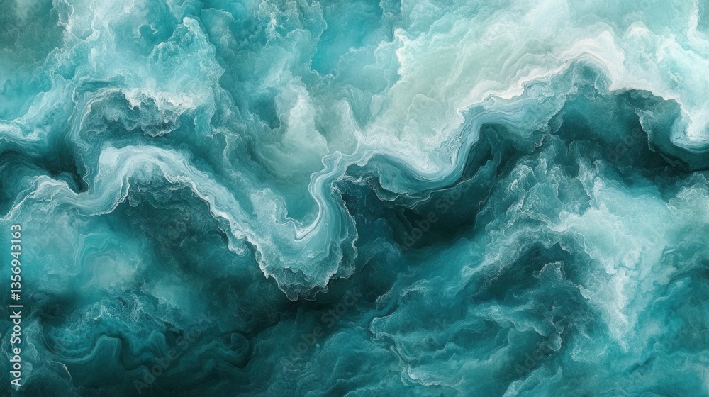 Obraz premium Abstract Turquoise Ocean Wave Texture Background with Dynamic Flow and Swirling Patterns for Creative Designs