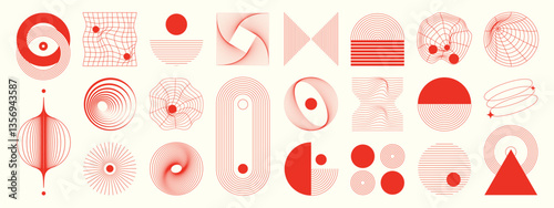 Hand drawn abstract minimal element mid century vector set. Aesthetic contemporary stripe line art, geometric shape in monochrome. Art form design for wall art, decoration, wallpaper. 