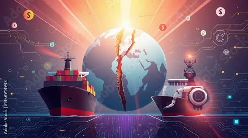 Conceptual  Illustration of Trade War with Economic Symbols