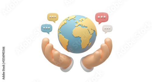 Isolated Hands Holding Earth Globe with Speech Bubbles
