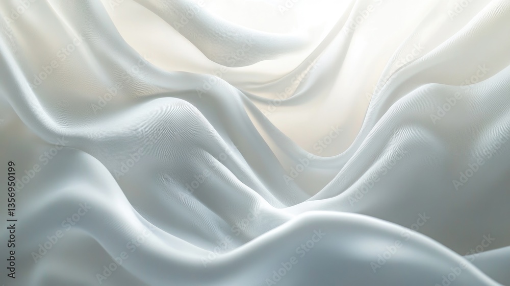Soft White Fabric Flowing in Gentle Waves with Light Highlighting Texture and Depth Soft White Fabric Flowing in Gentle Waves with Light Highlighting Texture and Depth