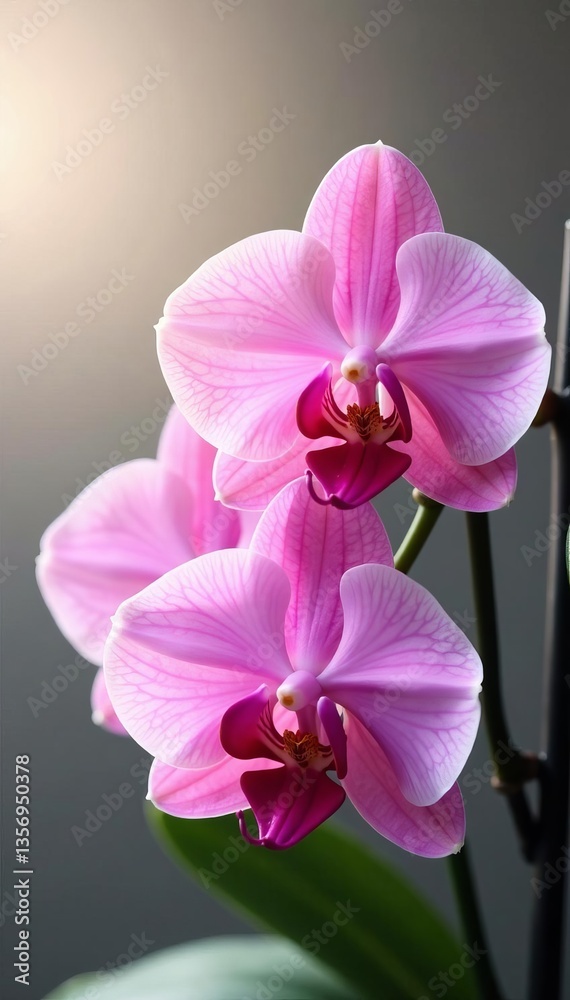 Fototapeta premium Artistic composition of delicate pink orchids in a soft light, pink, artistic, orchids