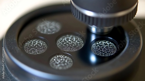 Obraz na płótnie Microscopic view of four cell cultures under a microscope. w salonie