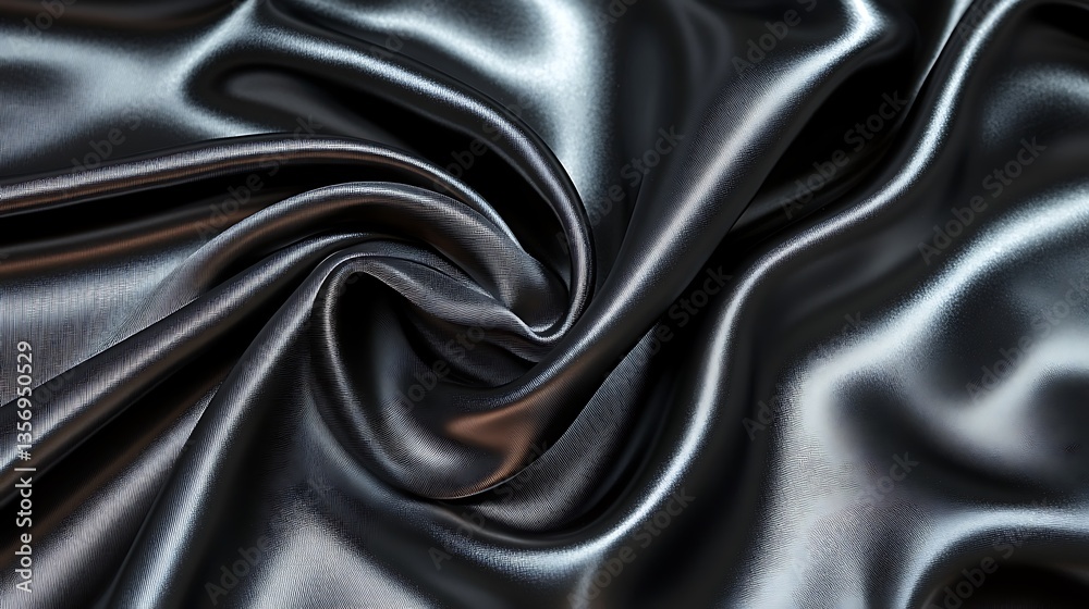 Fototapeta premium Dark gray silk fabric with elegant folds and swirls.