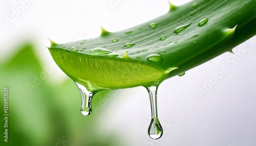 A freshly cut aloe vera leaf, with its thick, green outer layer revealing the translucent, gel-like substance inside