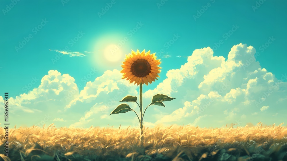 Fototapeta premium Sunflower standing tall in golden field under sunny sky.