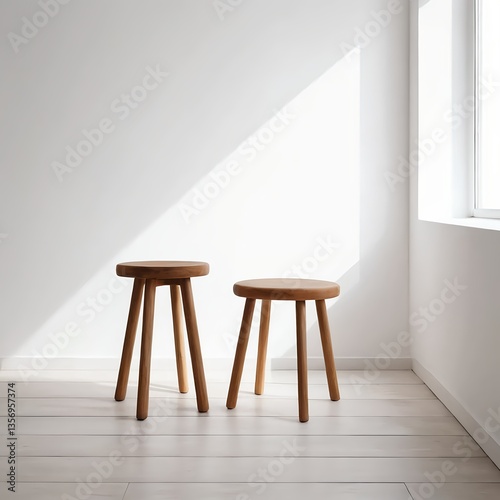 Minimalist Wooden Stools in Bright Room