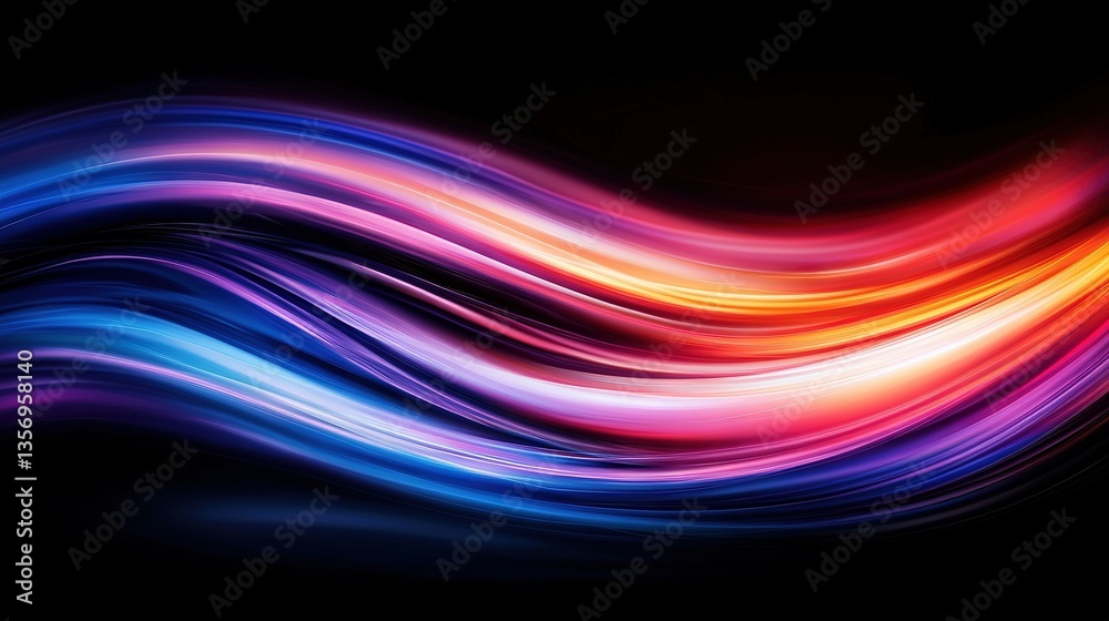 A multicolored wave of light appears on a black background A multicolored wave of light appears on a black background