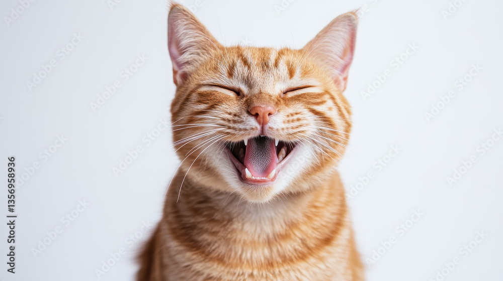 a smiling ginger cat, full of joy, with its mouth wide open a smiling ginger cat, full of joy, with its mouth wide open