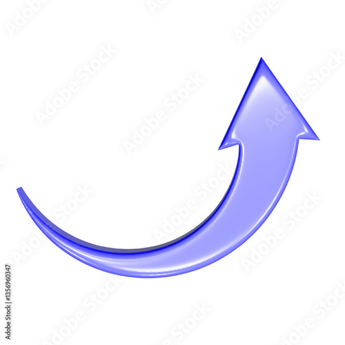 A 3D curved arrow pointing to the right and down on a white background. Direction symbol. Arrow symbol for app, UI, web. Vector illustration